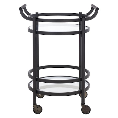 Safavieh 23.8 x 19.9 x 34 in. Sienna 2-Tier Round Bar Cart with Matte Black Body & Glass BCT8001E